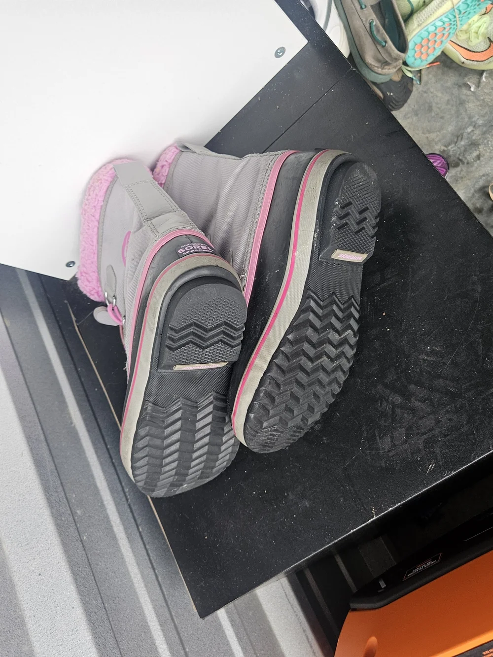 Sorel Kids Size 3 Waterproof Snow Boots Gray Pink Faux Fur Winter Boots